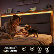 Upholstered King Bed Frame With LED and Charging