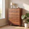 Walnut Fluted 5-Drawer Tall Dresser