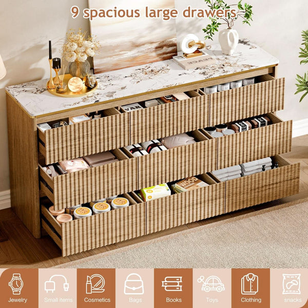 9 Drawer Dresser Chest With Polished Marble Tabletop