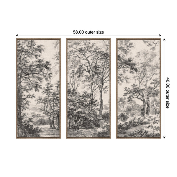 Antonie Waterloo Woodland Triptych Canvas Set hung on a warm neutral wall above a sofa