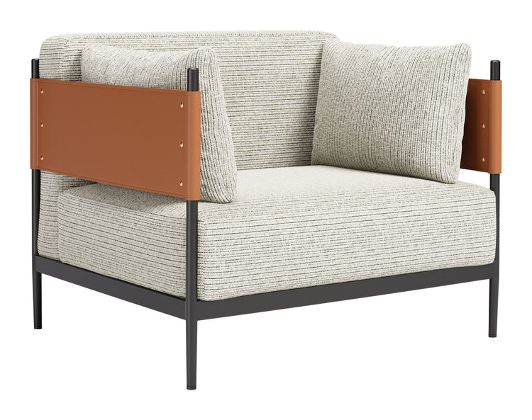 Gray Textured Fabric & Faux Leather Armchair