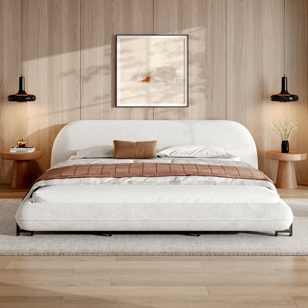 Curved Bouclé Upholstered California King Bed Frame