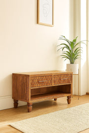 Carved Mango Wood Shoe Storage Unit