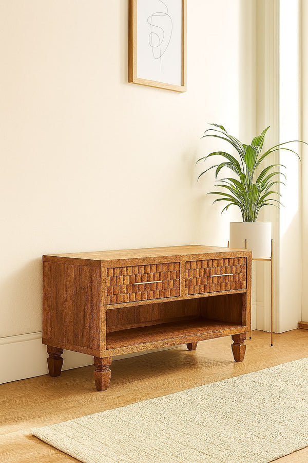 Carved Mango Wood Shoe Storage Unit