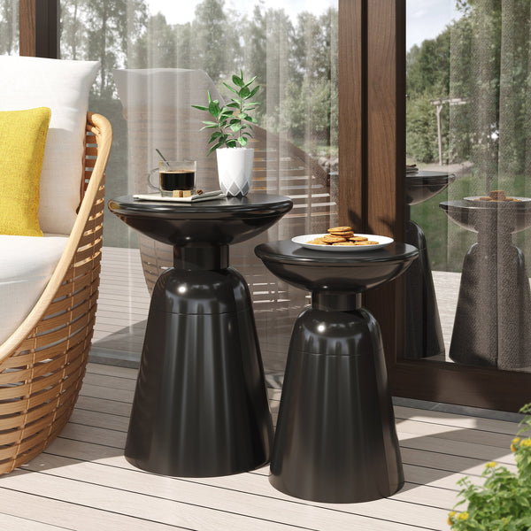 Close-up of iron frame finish and joint construction detail — Powder-Coated Iron Pedestal Side Table Set