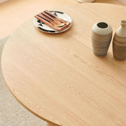 47 Inch Round Dining Table Set Beige Oak Boucle Padded Seating
