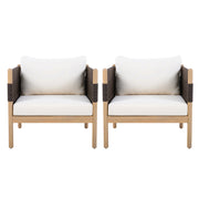 Close-up of acacia wood grain and teak-finish detail — Rope-Wrapped Acacia Outdoor Club Chairs