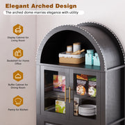 Black Arched Pantry Cabinet with Glass Doors