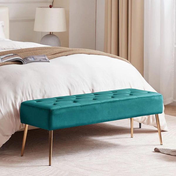Tufted Velvet Ottoman Bench Gold Legs