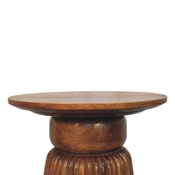 Fluted Mango Wood Round Side Table