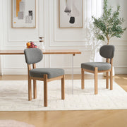 Bouclé Upholstered Wood Dining Chairs Set of 2