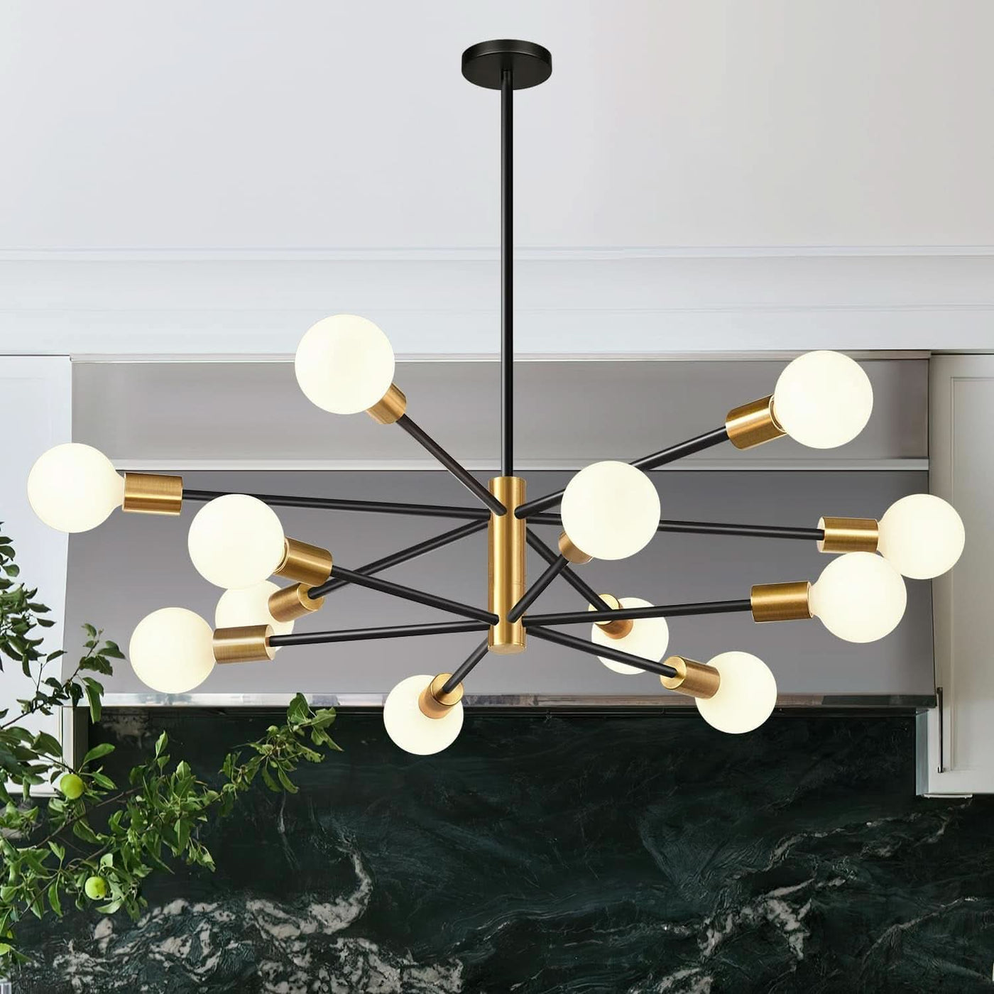 33 Inch Modern Black Gold Chandelier 12 Light Adjustable