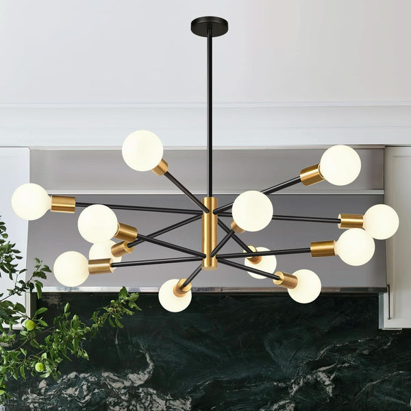 33 Inch Modern Black Gold Chandelier 12 Light Adjustable