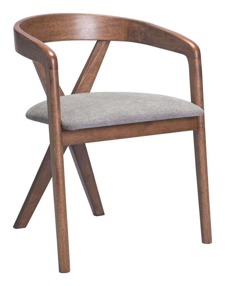 Dove Gray & Walnut Rubberwood Dining Chair with Arms