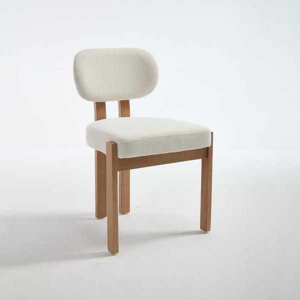 Bouclé Upholstered Wood Dining Chairs Set of 2