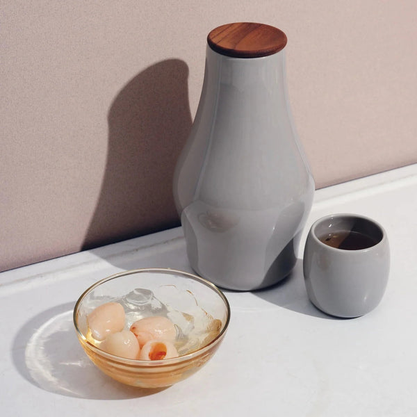 Sculptural Ceramic Carafe with Wood Lid