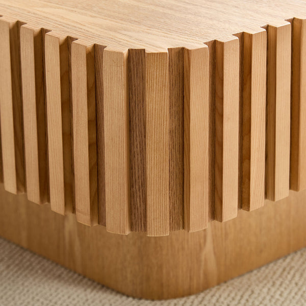 Reeded Wood-Grain Drum Coffee Table Set