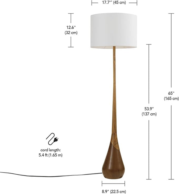 Two-Tone Wood Floor Lamp with White Fabric Shade