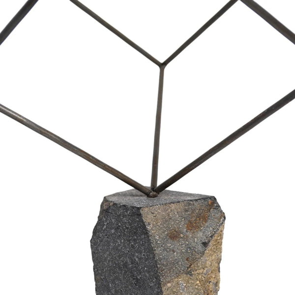 Wire and Stone Cube Sculpture