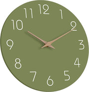 Mosewa Modern Wall Clock Silent Non-Ticking 14 Inch Olive Green Battery Operated Simple Minimalist for Living Room Office Bedrooms Kitchen Home Decor