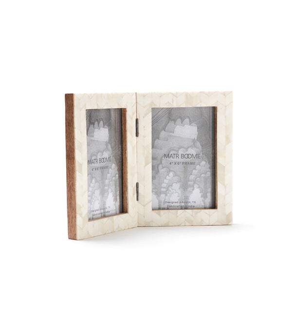 Chevron Bone Inlay Double Picture Frame