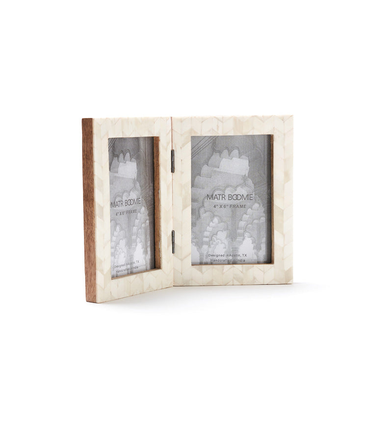 Chevron Bone Inlay Double Picture Frame