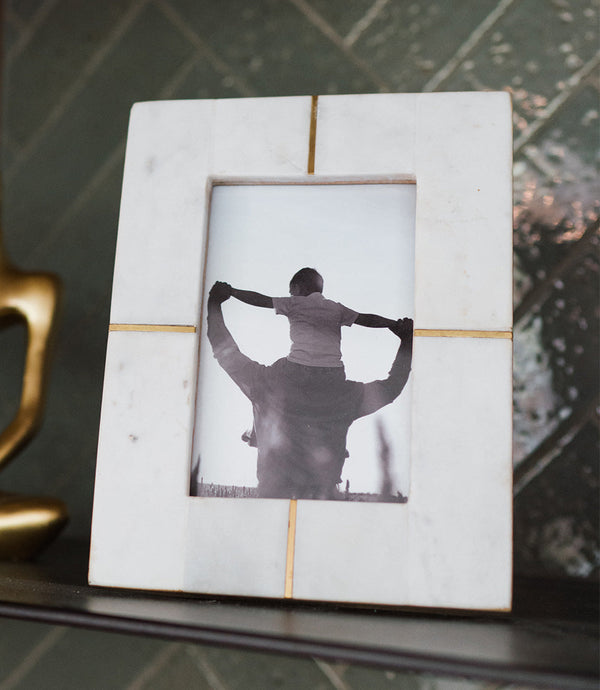 White Marble Brass Inlay Picture Frame