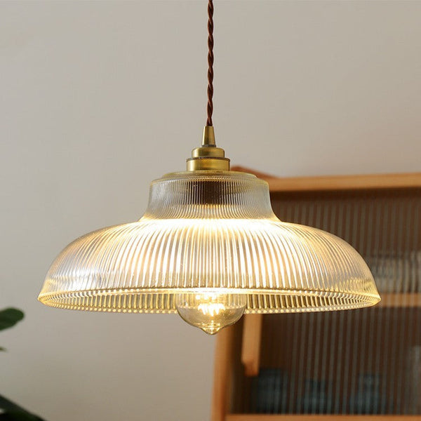 Ribbed Glass Brass Pendant Light