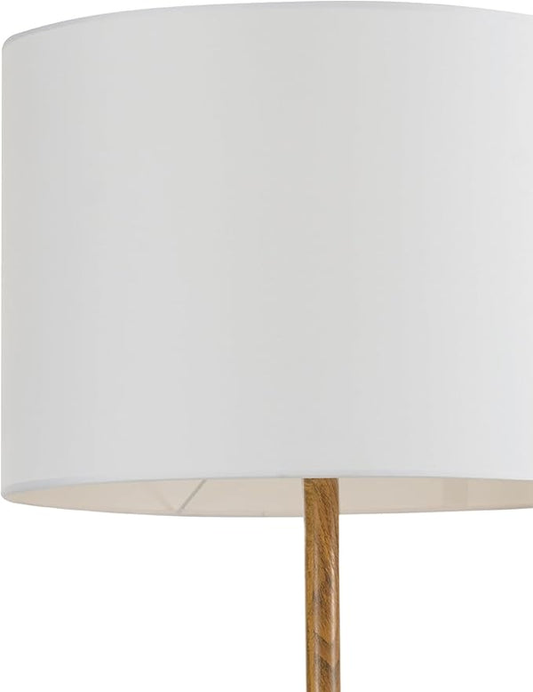 Two-Tone Wood Floor Lamp with White Fabric Shade