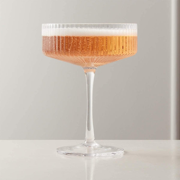 Ribbed Glass Coupe Set — Clear ribbed glass coupes for champagne or cocktails, set of two