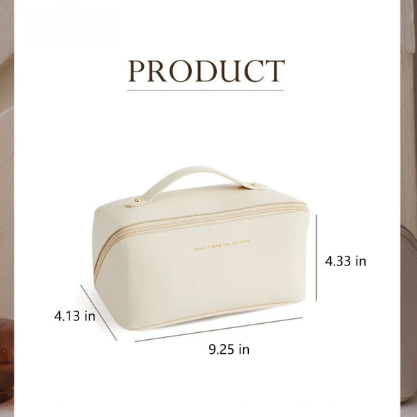 Wide-Open Vegan Leather Travel Makeup Bag