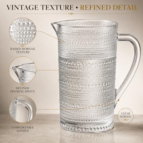 Hobnail Clear Glass Pitcher