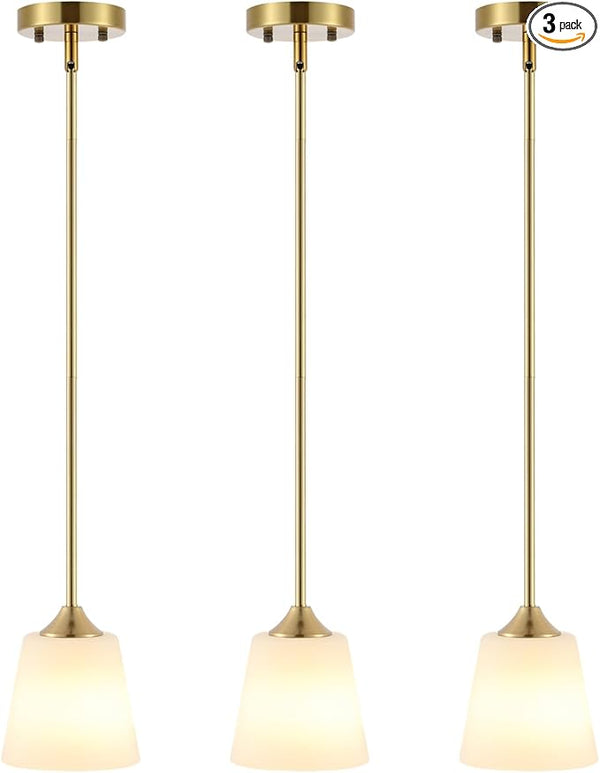 Brushed Brass 3-Light Pendant with White Glass Shades