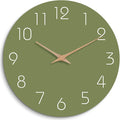 Mosewa Modern Wall Clock Silent Non-Ticking 14 Inch Olive Green Battery Operated Simple Minimalist for Living Room Office Bedrooms Kitchen Home Decor