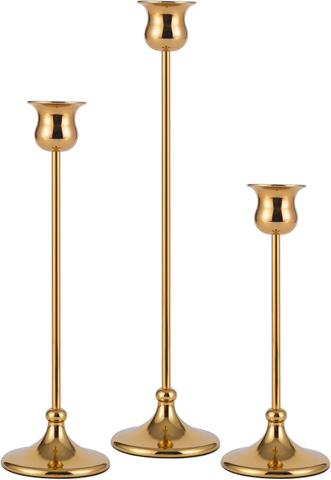 Gold Metal Taper Candlestick Holder Set