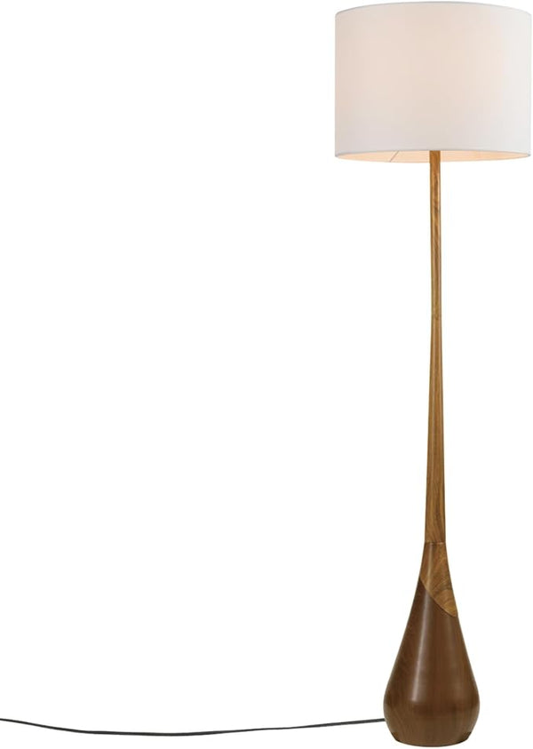 Two-Tone Wood Floor Lamp with White Fabric Shade
