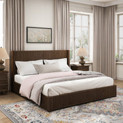 Walnut Finish Rubberwood Platform Bed Frame, King