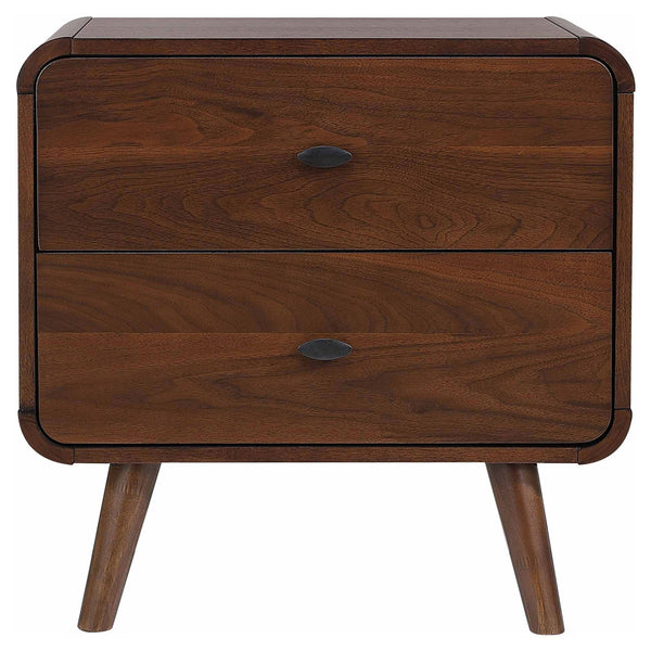 Brown nightstand, rectangular with rounded corners