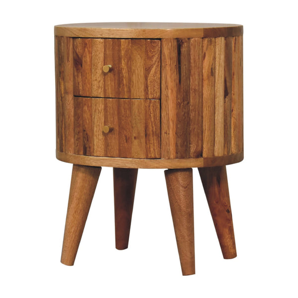 Round Stripe Mango Wood Nightstand