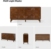 Hexagonal Relief Wood Sideboard Buffet