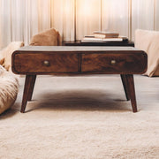 Curved Mango Wood Two-Drawer Coffee Table