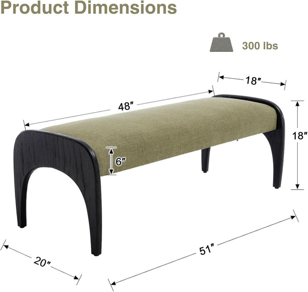 Linen-Texture Upholstered Arch-Leg Bench – ottoman (view 2) | Roost & Roam