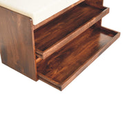Mango Wood Linen-Top Shoe Storage Bench