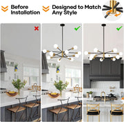 33 Inch Modern Black Gold Chandelier 12 Light Adjustable