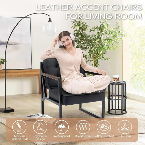 Tufted Faux Leather Accent Chair