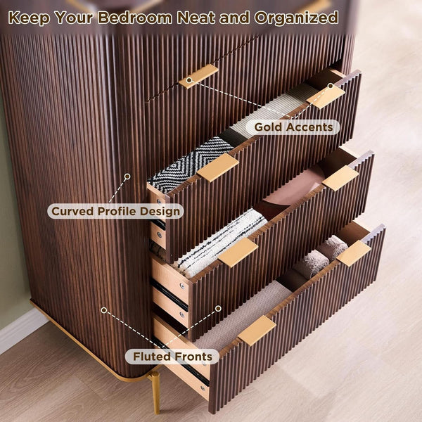 Fluted Five-Drawer Dark Walnut Dresser – chest (view 3) | Roost & Roam