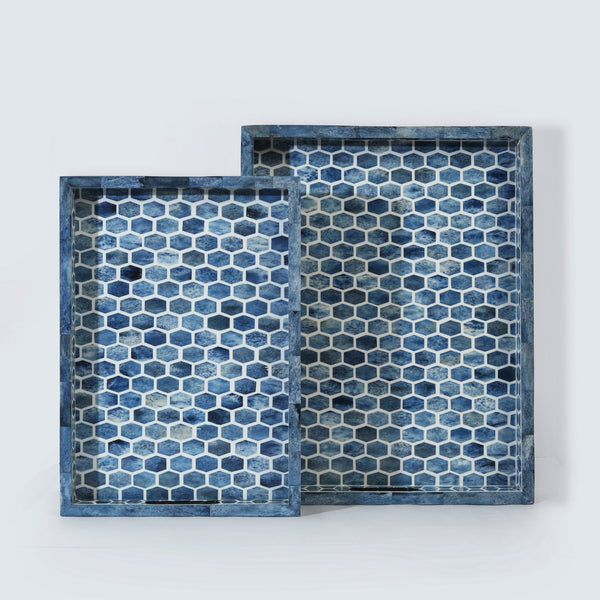 Indigo Honeycomb Bone Inlay Serving Tray