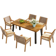 Acacia and Woven Wicker Outdoor Dining Set styled in an outdoor living space