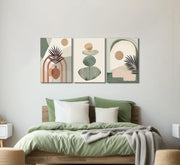 Abstract Botanical Canvas Print Set hung on a warm neutral wall above a sofa