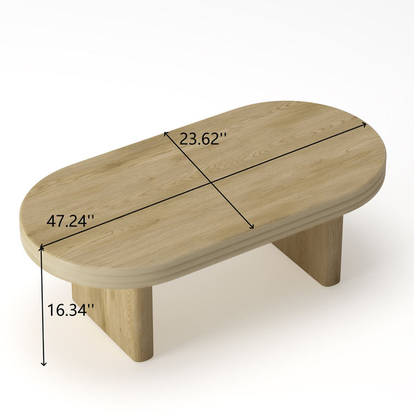 Oval Fluted Natural Wood Coffee Table